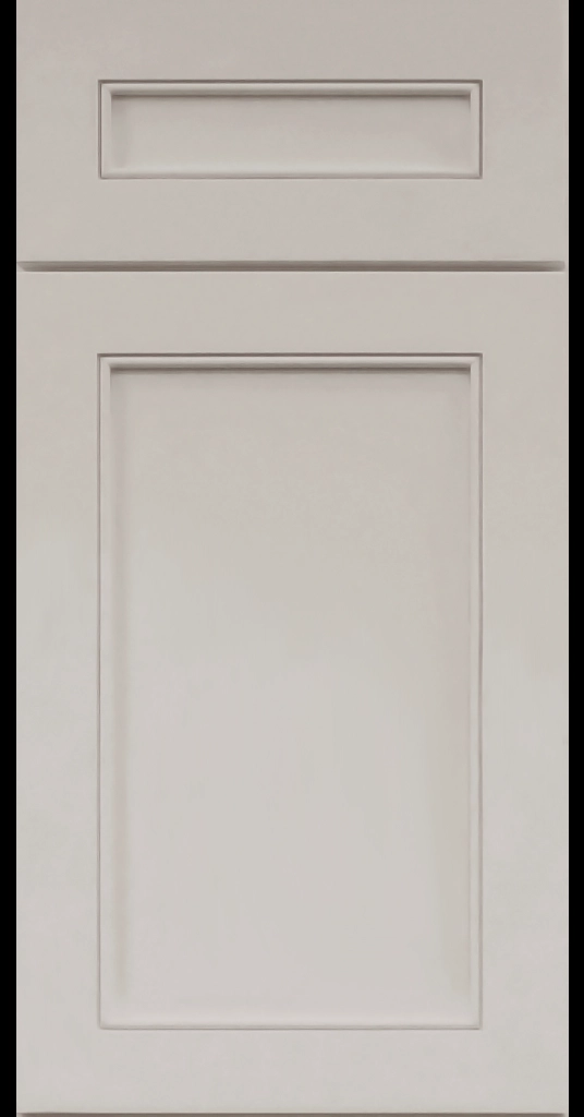 Alpine-style mitered shaker cabinet in Gray with a flat center panel and inside bead detail.